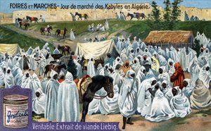 Messen und Märkte: Kabylischer Markttag in Algerien. Chromolithographie, Liebig-Bild von Unknown artist