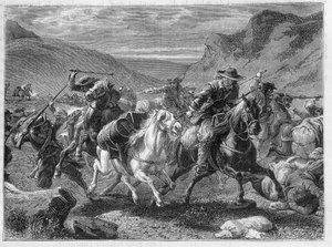 Falsche Salzschmuggler (Falsche Salzschmuggler) werden in einem Hinterhalt von den Soldaten des Königs angegriffen - in „Die Wunder der Industrie“ von Louis Figuier von Unknown artist