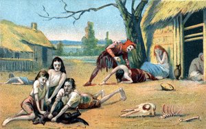 Hungersnot im Mittelalter. Chromolithographie 19. Jahrhundert von Unknown artist