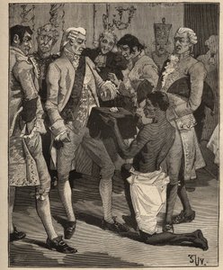 Berühmte Diamanten: die „Wunder der Wunder“, präsentiert dem Kaiser von Brasilien, Joao VI. von Portugal (Johann VI., der Klemente) im Jahr 1809. Gravur von 1885 in „Les arts et métiers illustrés“ von Adolphe Bitard. von Unknown artist