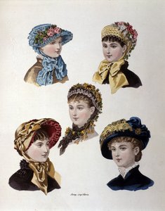 Mode des späten 19. Jahrhunderts: verschiedene Modelle von Damenhüten