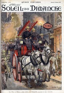 Feuer in Paris: Alarm der Feuerwehr. Gravur in „Le sun-du-dimanche“, 3. Dezember von Unknown artist