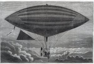 Erster elektrischer Aerostat mit Propeller, experimentiert von Albert (1839-1906) und Gaston Tissandier (1843-1899), französischer Wissenschaftler, Herausgeber der Zeitschrift „La Nature“ am Montag, 8. Oktober von Unknown artist