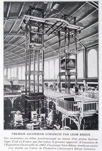 Erster Aufzug gebaut von Léon Edoux bei der Weltausstellung 1867