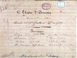 Erste Seite der Noten für Der Liebestrank, Oper von Gaetano Donizetti von Unknown artist