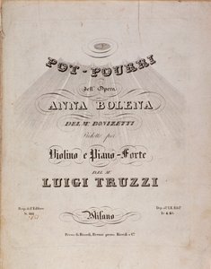Erste Seite der Noten eines Potpourris von Anna Bolena, Oper von Gaetano Donizetti von Unknown artist