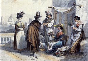 Florist in Florenz. Lithografie um 1820 von Unknown artist