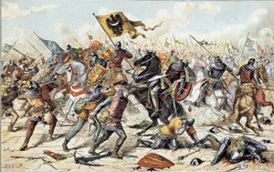 Französisch-Englischer Krieg (1202-1214): Die Schlacht von Bouvines am 27.07.1214 zwischen der französischen Armee von Philippe Auguste und den Flamen und Welfen von Othon IV. Der französische Sieg war entscheidend für den Ausgang des Krieges. 19. Jahrhund von Unknown artist