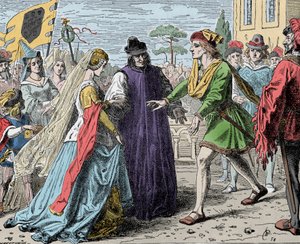Friedrichs Empfang von Eleonore - Friedrich III. (Friedrich V. von Habsburg) (1415-1493), römischer Kaiser empfängt Eleonore von Portugal (1434-1467)