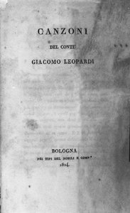 Frontispiz von „Canzoni“ (Gesänge) des italienischen Dichters Giacomo Leopardi, 1824