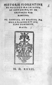 Frontispiz von „Historie Fiorentine di Niccolo (di Bernardo dei) Machiavelli (Nicolas Machiavelli) von Unknown artist
