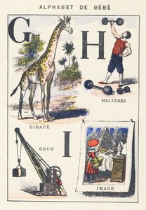 G H I: Giraffe, Kran, Hanteln, Bild von Unknown artist