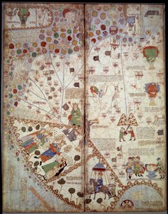 Geografische Karte: China, Ganges-Tal, Sumatra, Ceylon. Katalanischer Atlas (Katalanische Karte) (Spanien). Manuskript von 1375 (Folio 2v - Folio 3) von Unknown artist