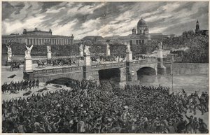 Deutsche Arbeiter, die in Berlin randalieren, werden von der Polizei geräumt, um den Durchgang von Kaiser Wilhelm zu ermöglichen
