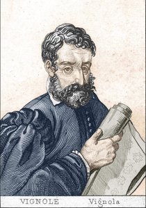 Giacomo Barozzi, genannt il Vignola, in Französisch, Le Vignole, hält einen Plan