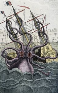 Riesiger Oktopus (Kraken) greift ein Schiff an - von Denys-Montfort in „Histoire naturelle des mollusques“, Paris