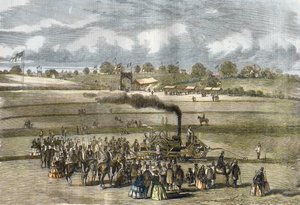 Großbritannien: Landwirtschaft, Pflügszene. Boydell-Dampfpflug in der Nähe von Louth im Jahr 1854. von Unknown artist