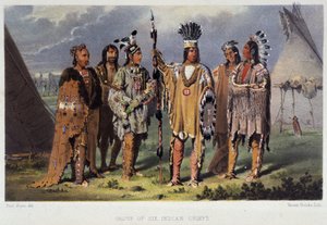Gruppe von sechs Indianerhäuptlingen - in „Wanderings of an Artist among the Indians of North America“ von Paul Kane, Longmans & Roberts, London von Unknown artist