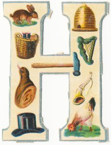 H: Hase, Bienenstock, Erntekorb, Harfe, Hammer, Schinken, Horn, Hut, Henne von Unknown artist