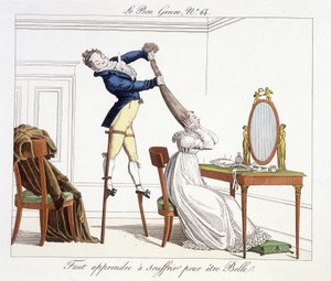 Frisiersitzung: lernen, wie man leidet, um schön zu sein - in „Le Bon Genre“, Anfang 19. Jahrhundert