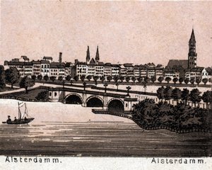 Hamburg, Deutschland: Blick auf den Alsterdamm. in „Die Welt illustriert 168 Ansichten“. Undatiert (spätes 19. Jahrhundert) von Unknown artist