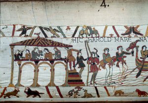 Harold wird vom König von England, Edward dem Bekenner, nach Normandie geschickt, um Herzog Wilhelm den Eroberer (1027-1087) zu informieren, dass er sein Nachfolger auf dem englischen Thron sein wird: Das letzte Mahl an Land vor der Einschiffung nach Norma