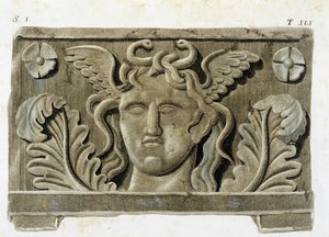 Kopf der Medusa, eine der drei Gorgonen, Steinrelief - in 