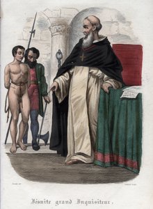 Ketzerischer Gefangener und Jesuiten-Großinquisitor zur Zeit von Papst Clemens VIII. (1592-1605). Gravur von 1842 in „Histoire des popes“ von Maurice Lachatre. Private Sammlung. von Unknown artist