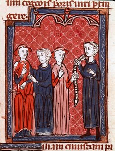 Geschichte des kanonischen Rechts: „Frau verurteilt zum Keuschheitsgürtel“. Miniatur aus „Decretum Gratiani“ (Concordia discordantium canonum) von 1140, das die Gesetze und Kanones der römisch-katholischen Kirche regelt. 13. Jahrhundert von Unknown artist