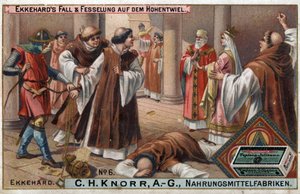 Geschichte von Ekkehard IV. von St. Gallen oder Eckhard, Eckhart (980 - 1057) Gelehrter und lateinischer Dichter. Der Fall von Ekkehard und seine Lehren in Hohentwiel.