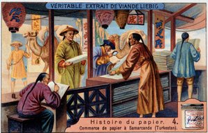 Geschichte des Papiers. 4. Papierhandel in Samarkand (Turkestan). Liebig Chromolithographie
