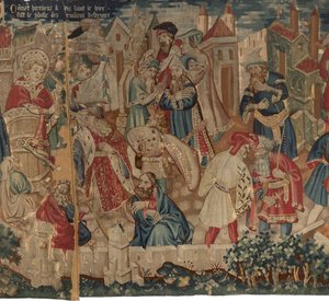 Geschichte von Saint Piat und Saint Eleuthère, Szene 4: Hirineus zerstört das Idol des Tournai-Volkes