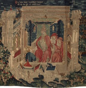 Geschichte von Saint Piat und Saint Eleuthère, Szene 9: Der Heilige Éleuthère wird vom Papst als Bischof von Tournai bestätigt von Unknown artist