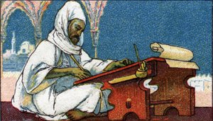 Geschichte des Schreibens: ein muslimischer Schreiber schreibt auf Arabisch, Anfang 20. Jahrhundert von Unknown Artist