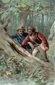 Honigjäger in Kanada auf der Suche nach einem Schwarmbaum. Chromolithographie des späten 19. Jahrhunderts. von Unknown artist