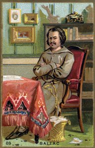 Honoré de Balzac (1799 - 1850) in seinem Büro. Chromolithografie des 19. Jahrhunderts.