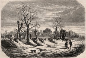 Haus von George Sand (1804-1876) (Aurore Dupin), Baronin Dudevant in Nohant Vic (Nohant-Vic) im Indre (36). Gravur in „Le Monde illustrious“ von 1857. Private Sammlung.