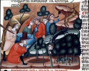 Jagdszenen Miniatur aus dem Justinianischen Kodex (Codex Justinianus), einer Sammlung von Gesetzen und Institutionen, die unter dem römischen Kaiser Justinian I. von Byzanz (483-565) veröffentlicht wurden