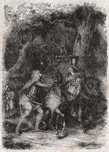 Hypalca wird von Rodomont festgenommen - Gravur von 1851 aus „Furioser Roland“ (Orlando furioso) (16. Jahrhundert) von Ludovico Ariosto, bekannt als der Ariosta - Ausgabe übersetzt aus dem Italienischen von Graf von Tressan und veröffentlicht von Gustave H von Unknown artist