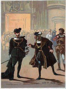 Illustration von „Ernani“ des italienischen Komponisten Giuseppe Verdi (1813-1901), Akt 1, Szene II, Oper, die 1844 nach der Tragödie „Hernani“ von Victor Hugo geschaffen wurde. Chromolithographie aus dem späten 19. Jahrhundert. von Unknown artist