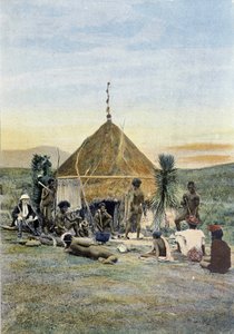 Illustration eines telegrafischen Lagers in der Nähe von Uarai in Neukaledonien. von Unknown artist