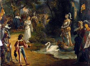 Illustration der Oper „Lohengrin“ von Richard Wagner (1813-1883). Chromolithographie von Unknown artist