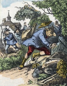 Illustration des Märchens „Gute Mama Schaf“. In „Märchen aus dem Heim für die Kleinen“. Anonyme Gravur des 19. Jahrhunderts.