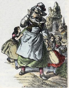 Illustration des Märchens „Gute Mutter Schaf“. In „Märchen aus dem Heim für die Kleinen“. Anonyme Gravur des 19. Jahrhunderts von Unknown artist