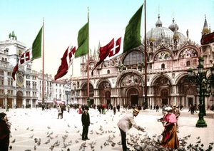 Illustration des Markusplatzes in Venedig. Photochrome aus dem späten 19. Jahrhundert. von Unknown artist