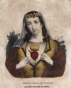 Unbeflecktes Herz Mariens - Religiöses Bild des Heiligen Herzens Mariens - Gravur des 19. Jahrhunderts von Unknown artist