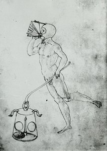 In einem Band von Francesco di Giorgio erscheint diese Zeichnung, die einen Blasebalg zum Atmen unter Wasser darstellt