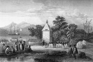 Einweihung durch Kapitän Durville des Denkmals zu Ehren des französischen Seefahrers Jean-Francois Galaup, Graf von La Pérouse. von Unknown artist