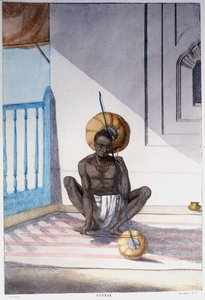 Indische Kultur, Zivilisation und Gesellschaft: Musiker mit traditionellem indischen Saiteninstrument. Gravur von 1808. von Unknown artist