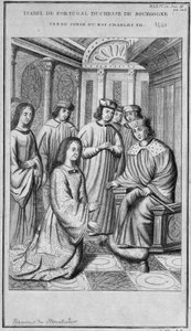 Isabella von Portugal (1397-1472), Herzogin von Burgund, verabschiedet sich von König Karl VII. von Unknown artist